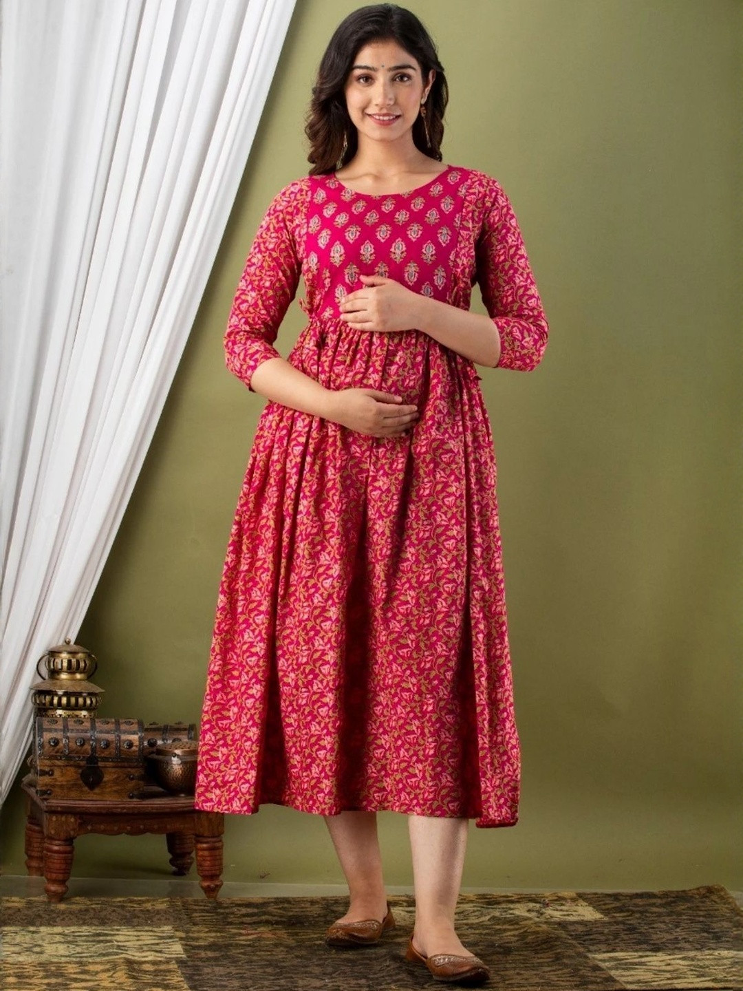 TASLIM Ethnic Motifs Print  Midi Dress