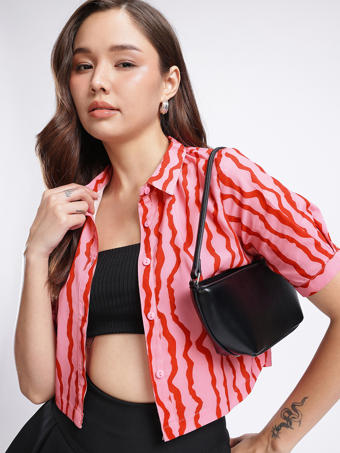 glitchez Straight Crop Casual Shirt