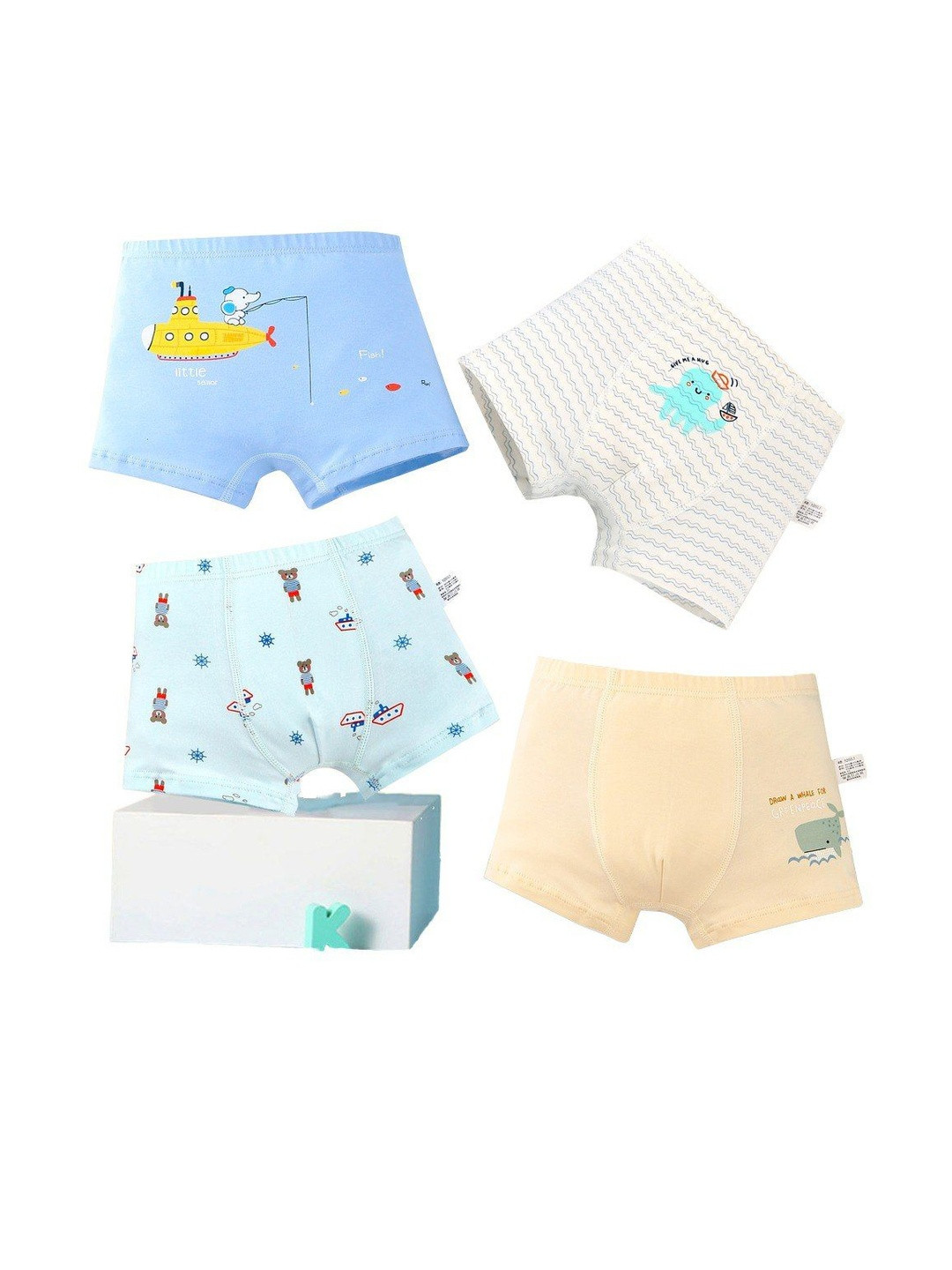 ASJAR Kids-Boys Pack of 4 Mid-Rise Cotton Boy Shorts