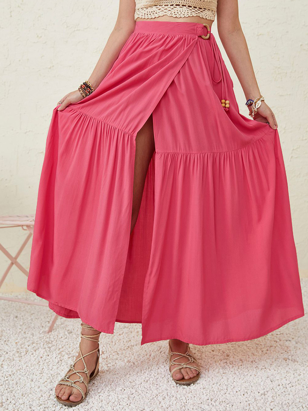 JC Mode Women Warp Front-Slit Maxi Skirt