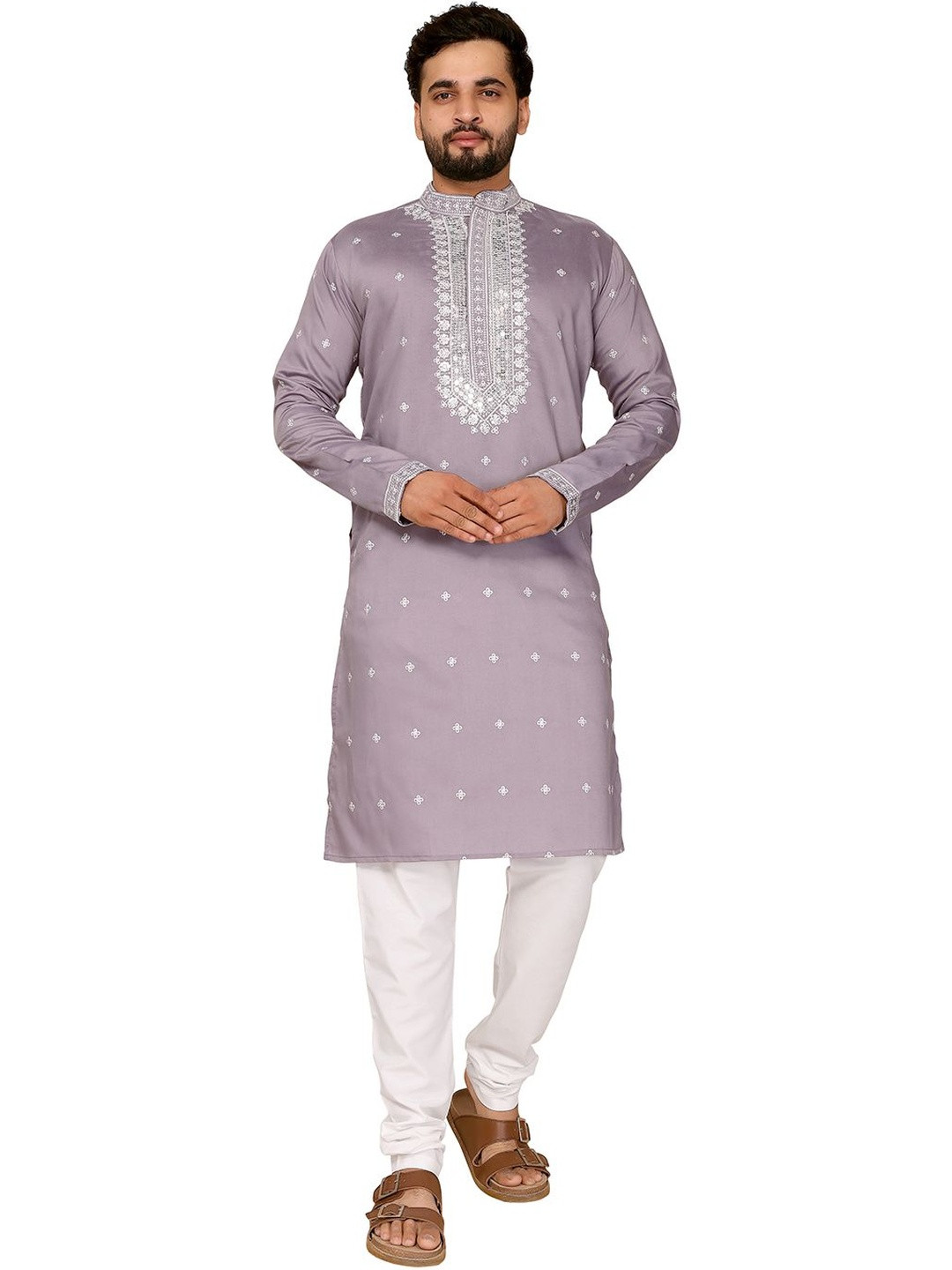 Moda Rapido Men Cotton Silk Embroidered Kurta