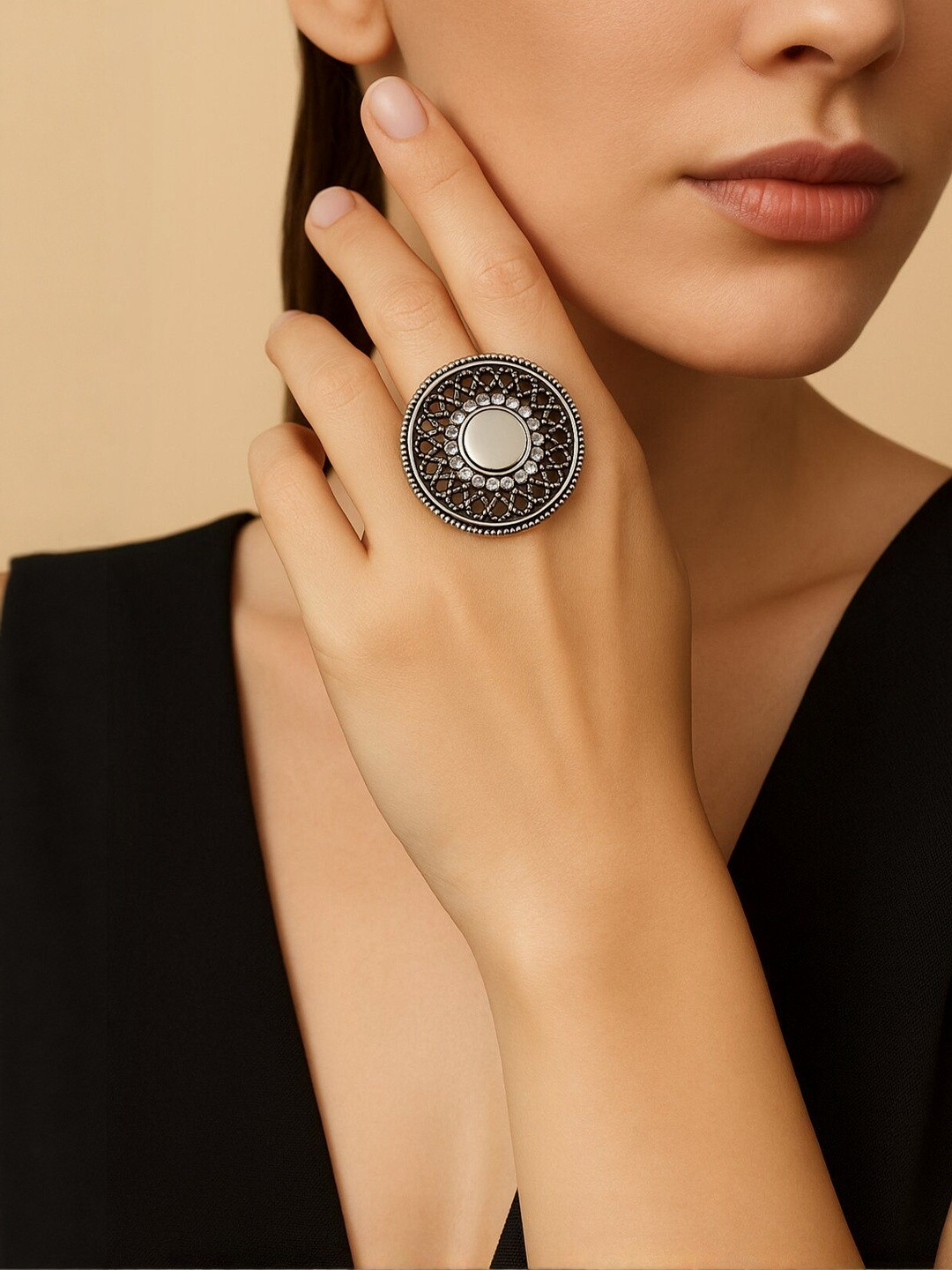 Haute Handles Mirror Studded Finger Ring