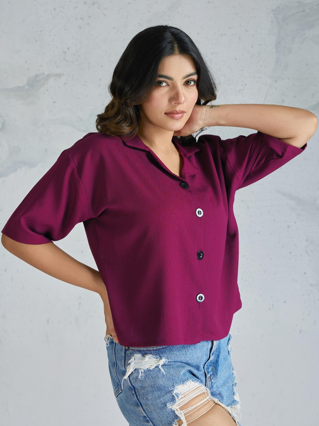 DressBerry Women Magenta Solid Polycotton Casual Shirts