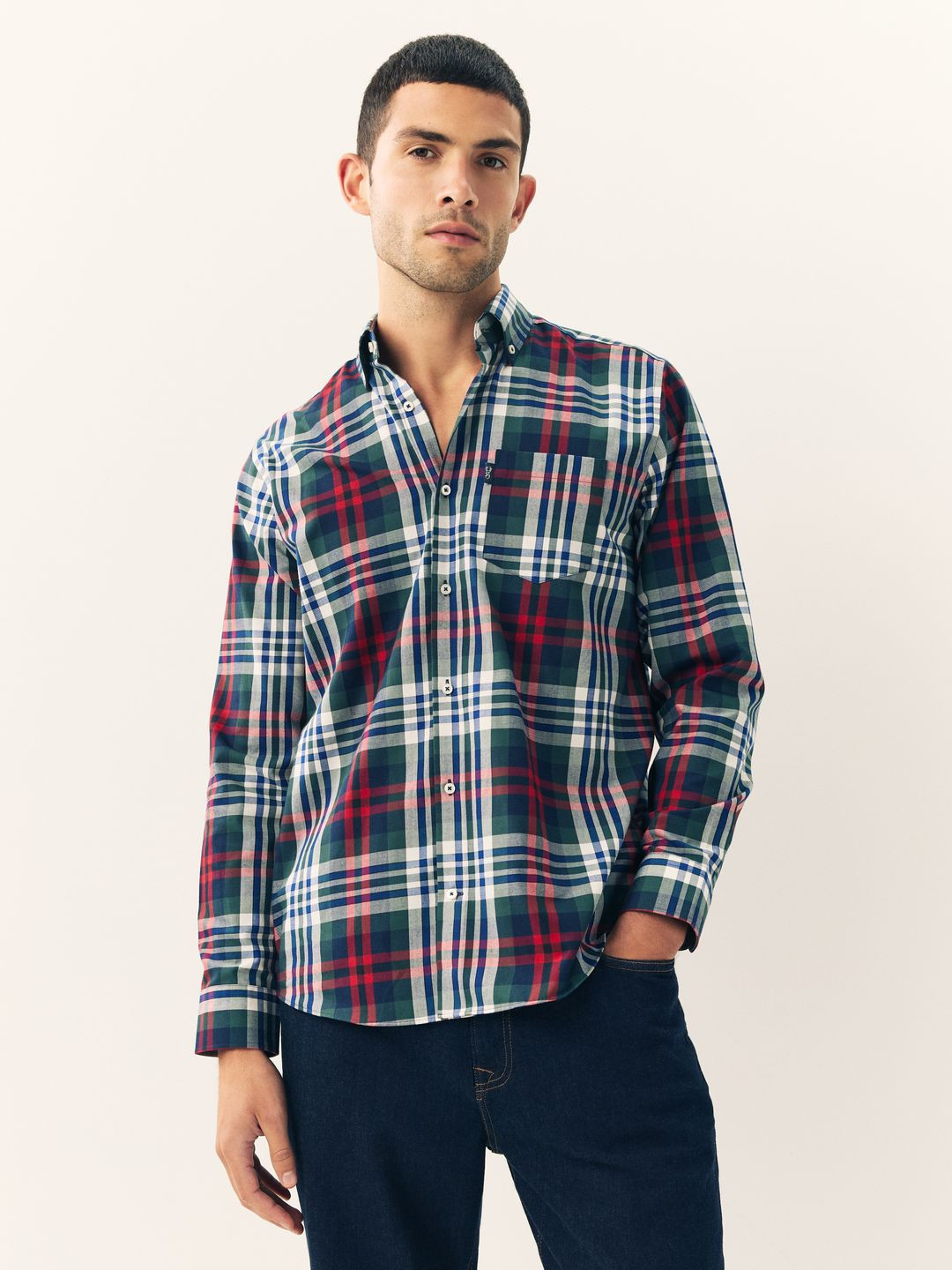 NEXT Tartan Checks Easy Iron Button-Down Collar Oxford Weave Casual Shirt