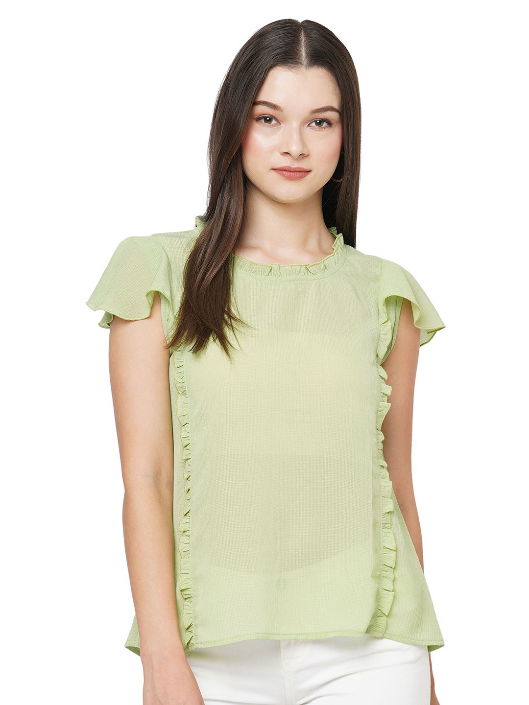 G0-4 IT Women Flutter Sleeve Ruffles Top
