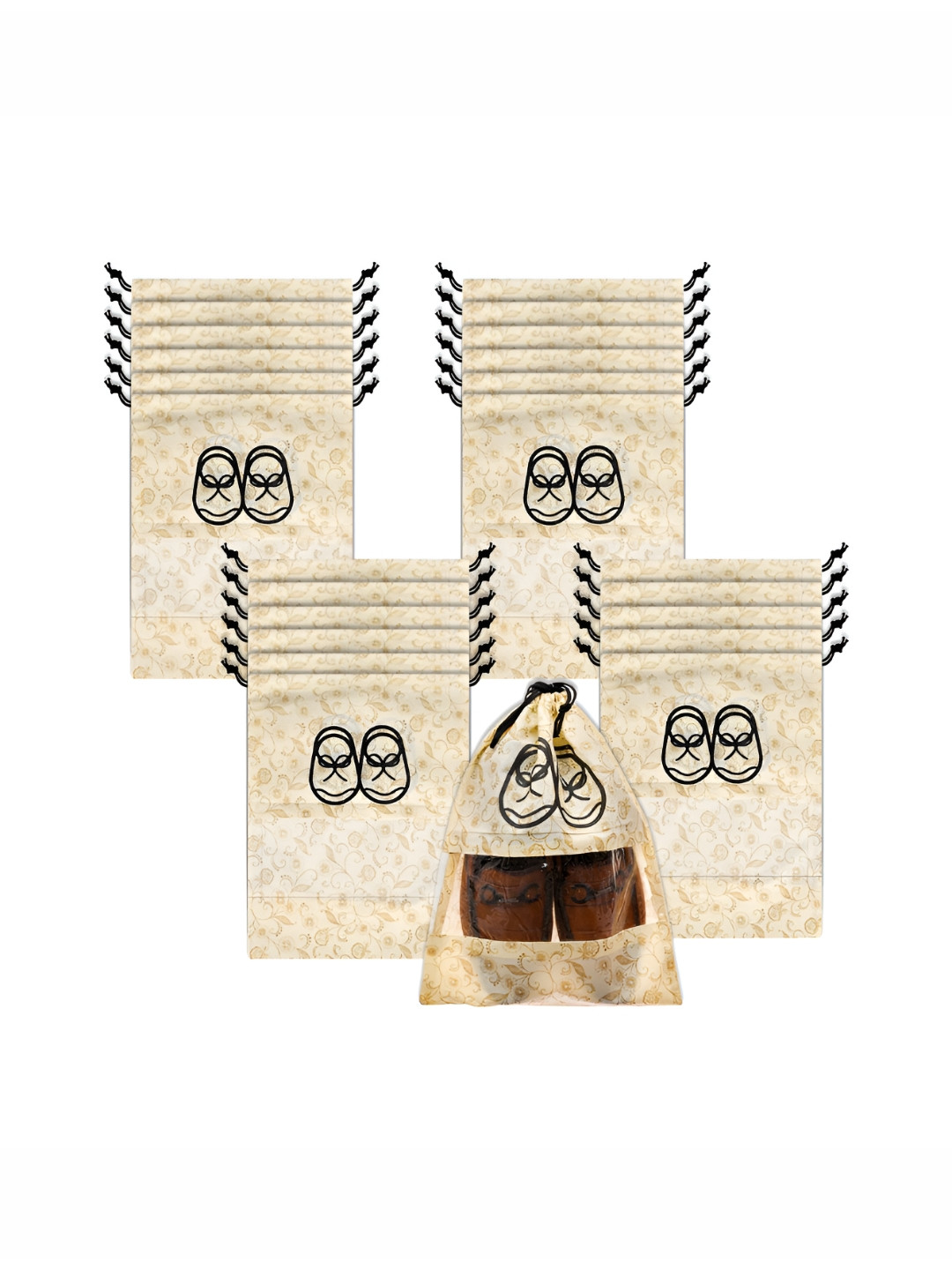 Aura Cream-Coloured & Black 24 Pieces Printed Shoes Organisers