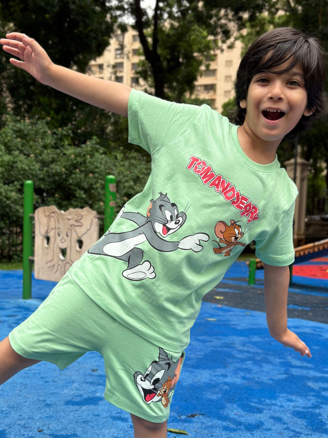 Nap Chief Kids Unisex Tom and Jerry Printed Pure Cotton T-shirt With Shorts