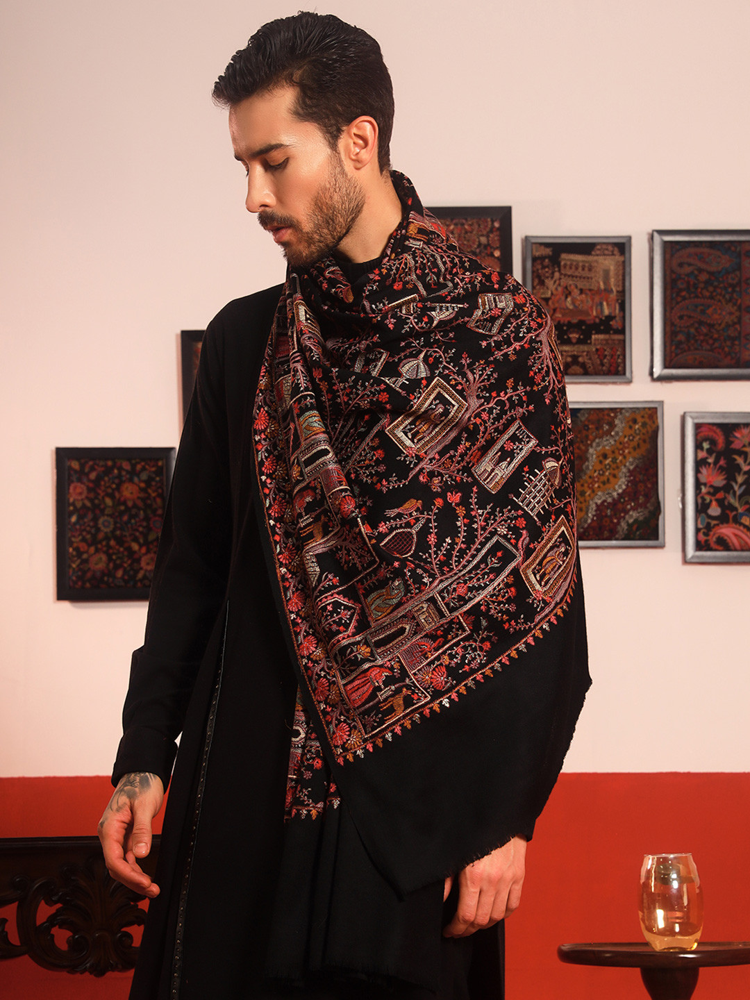 Pashmoda Arwina Ethnic Motifs Embroidered Woollen Shawl