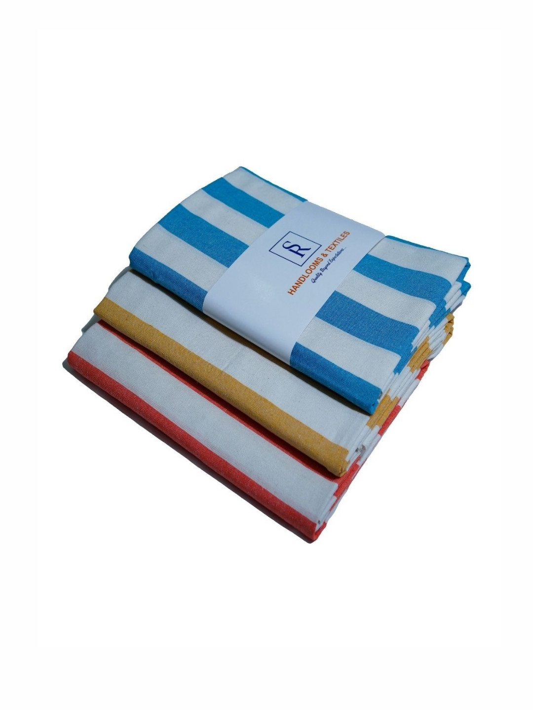 SR HANDLOOMS AND TEXTILES Blue 3 Pieces Striped Pure Cotton 400 GSM Bath Towels