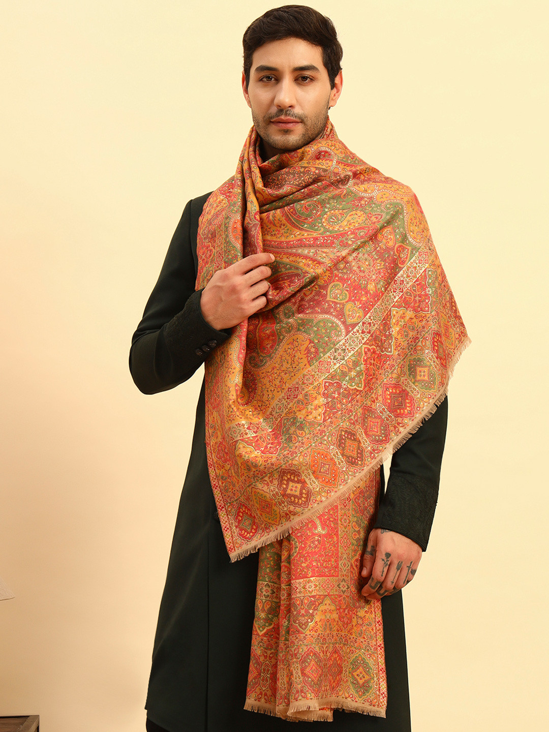 Pashmoda Zarveen Ethnic Motifs Woven Design Zari Shawl
