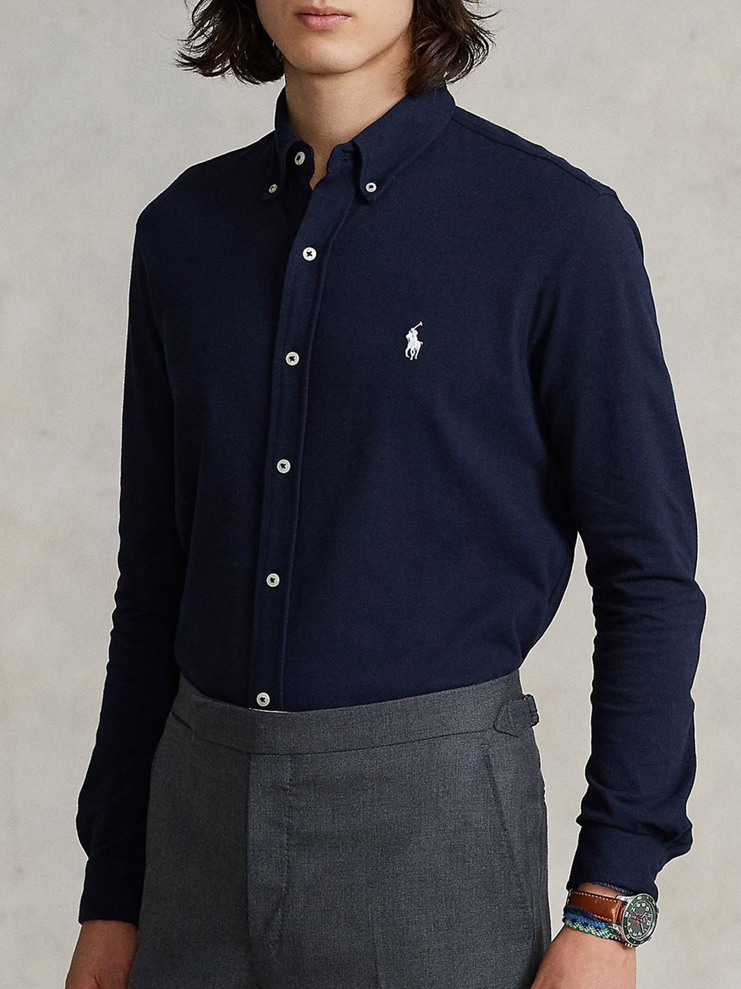 Polo Ralph Lauren Button-Down Collar Custom-Fit Cotton Mesh Chambray Shirt