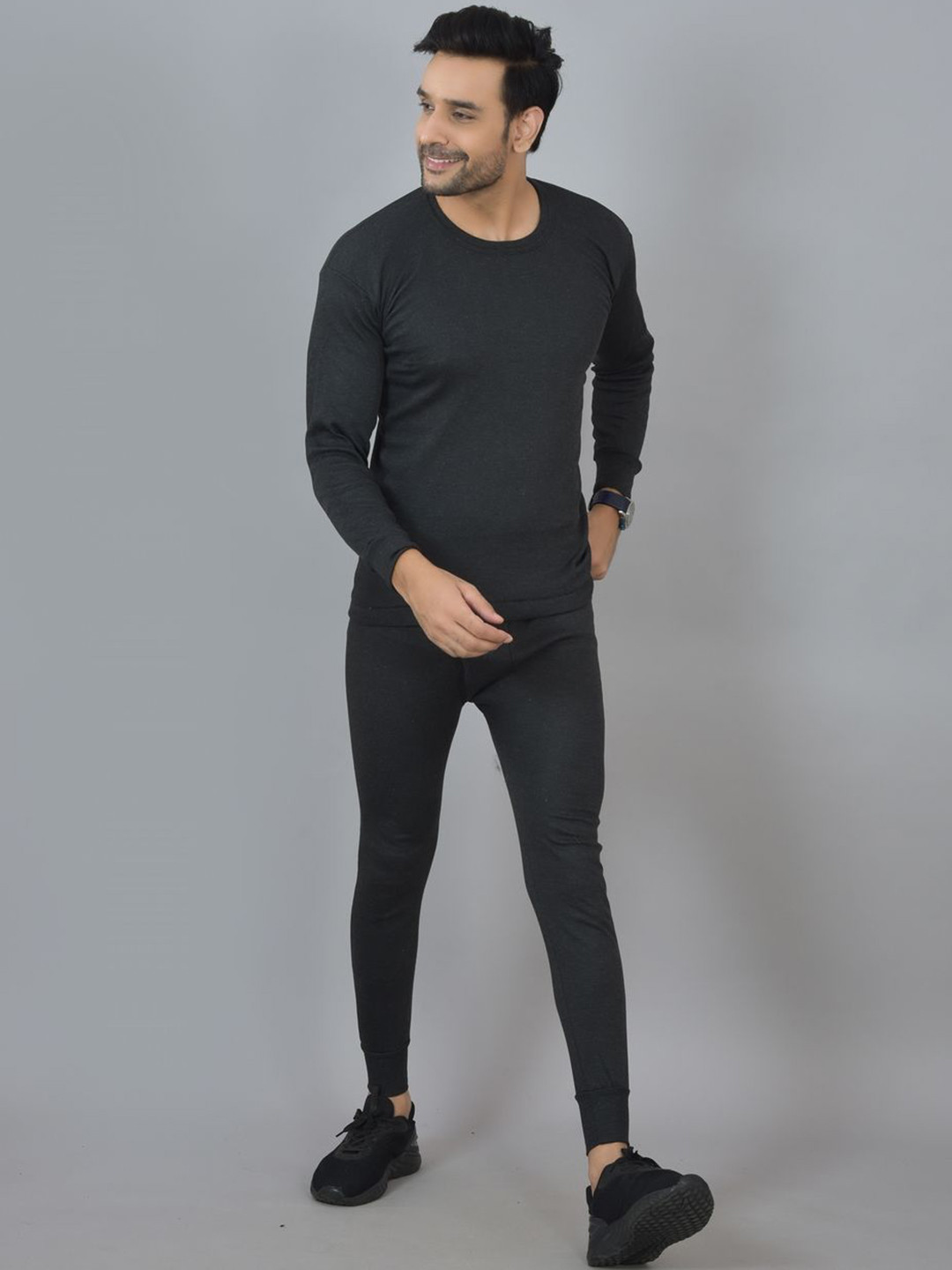UNDERLOOP Men Round Neck Ribbed Thermal Set