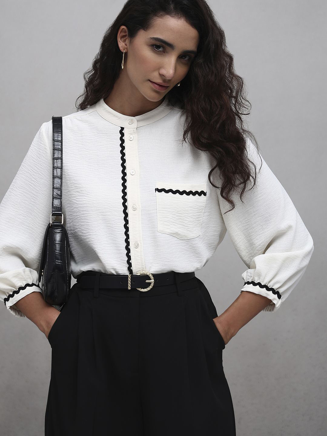 Vero Moda Fiona Mandarin Collar Pure Cotton Regular Fit Shirt