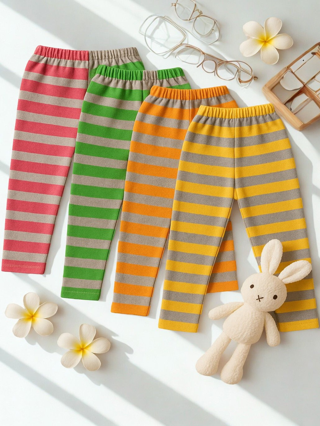 CORTICA  Boys Pack Of 4 Striped Mid Rise Slip On Cotton Track Pants