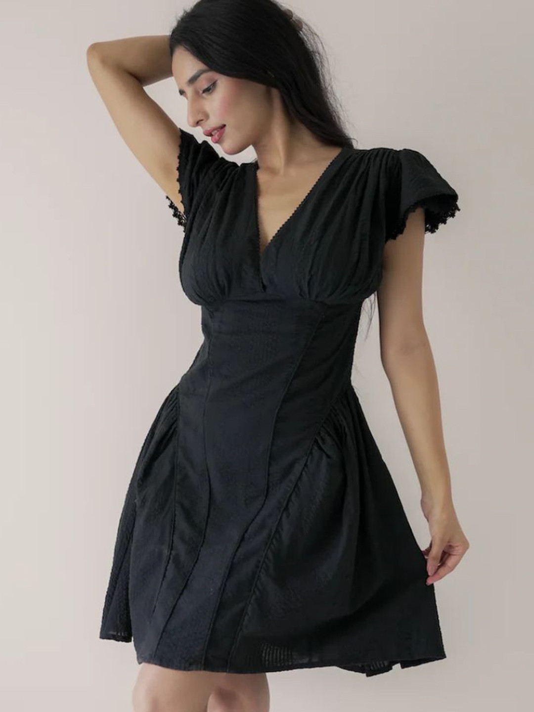 Branche Women Cotton Flared Sleeve Fit & Flare Dress