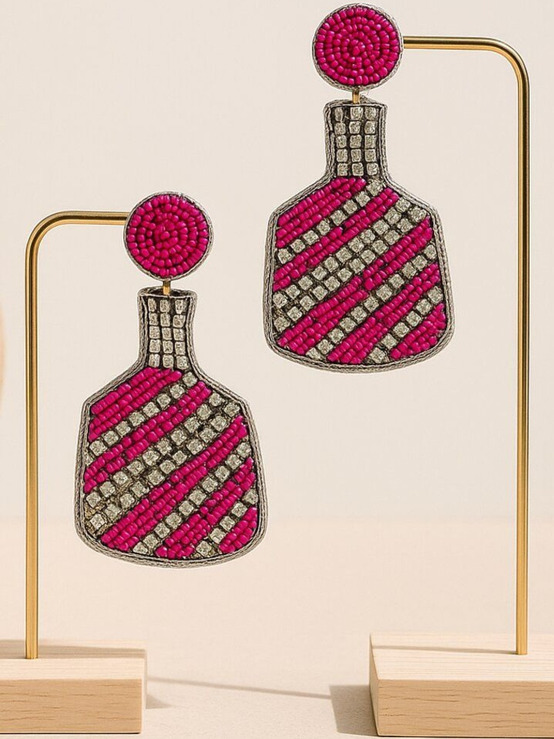 Haute Handles Artificial Stones Studded & Beaded Bottle Shaped Drop Earrings