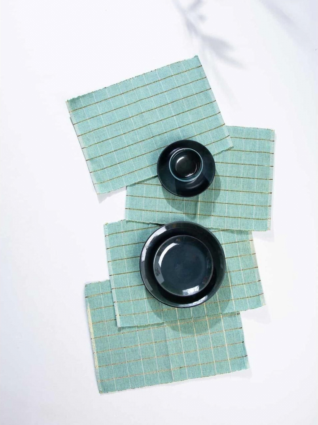 FREEDOM TREE Green & White 4 Pieces Checked Cotton Table Placemats