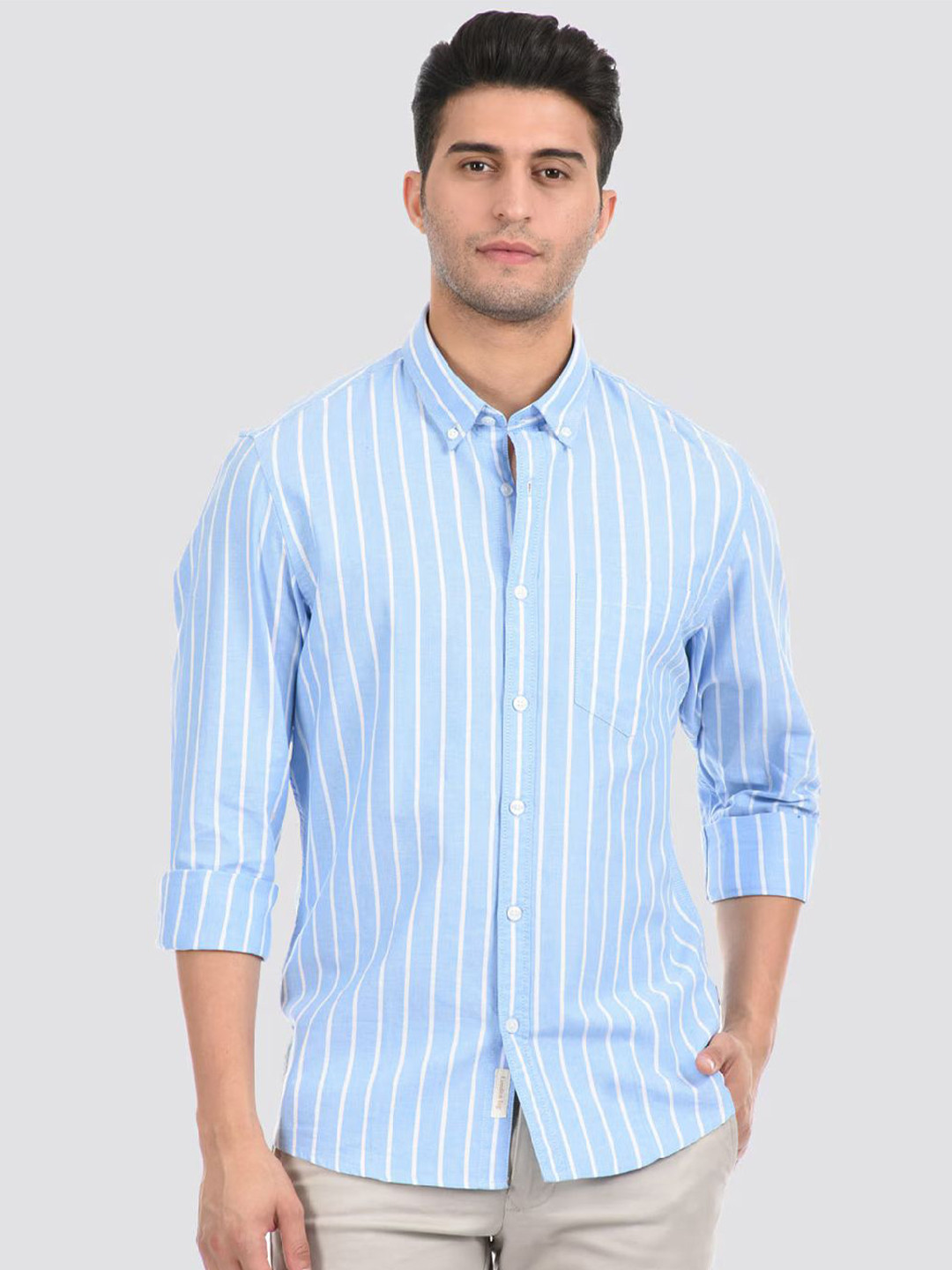 Bought First Vertical Striped Classic Cotton Casual Shirt