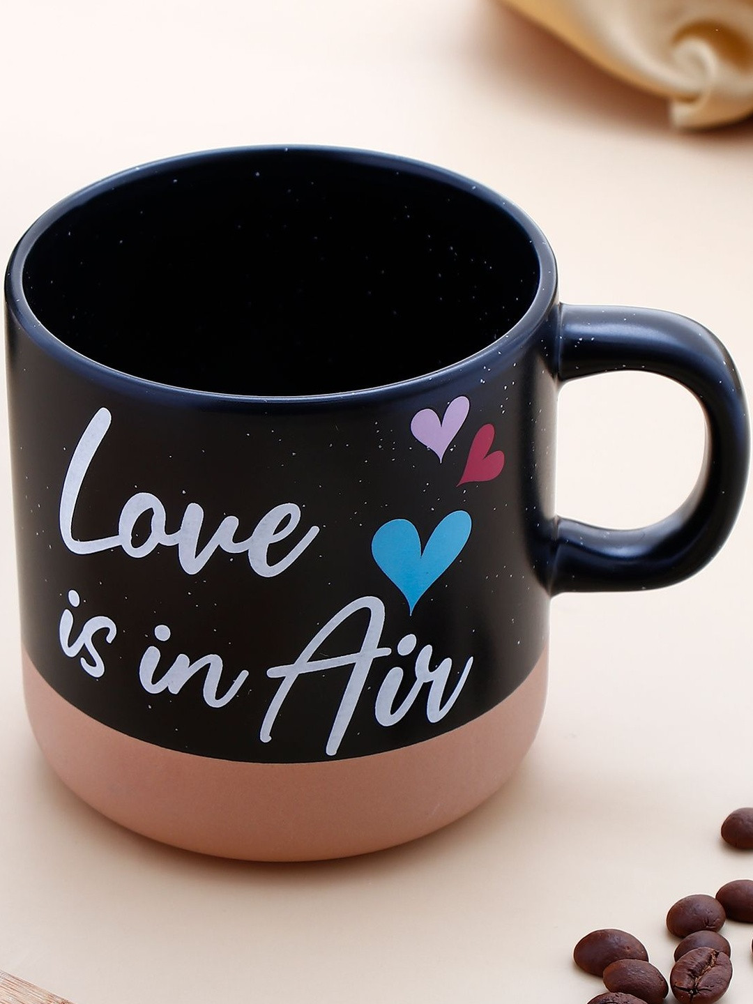 Archies Black Printed Ceramic Glossy Cork Base Mug