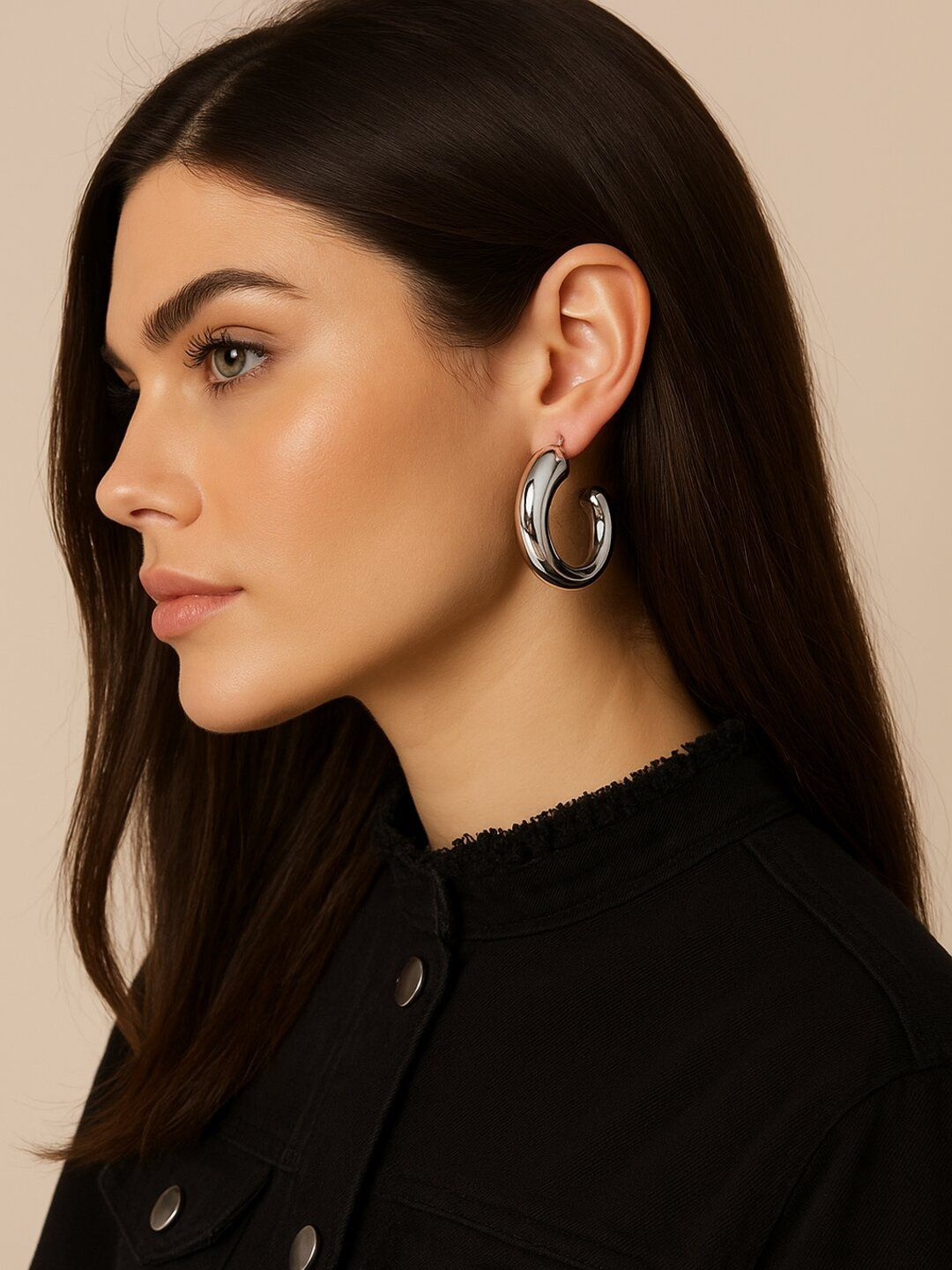 Haute Handles Stainless Steel Semi Circular Shaped Half Hoop Earrings