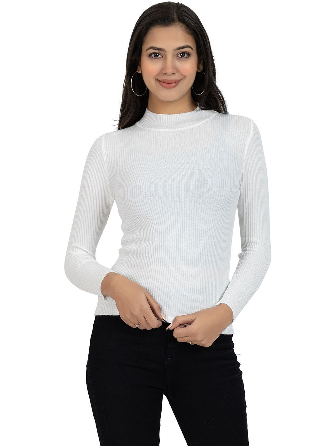 DressBerry Women White Solid Wool Pullover Sweaters