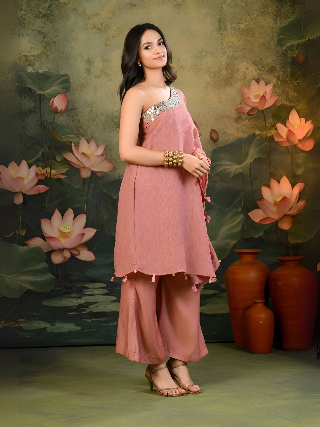 SHOP GULMOHAR Women Textured Kurta with Palazzos
