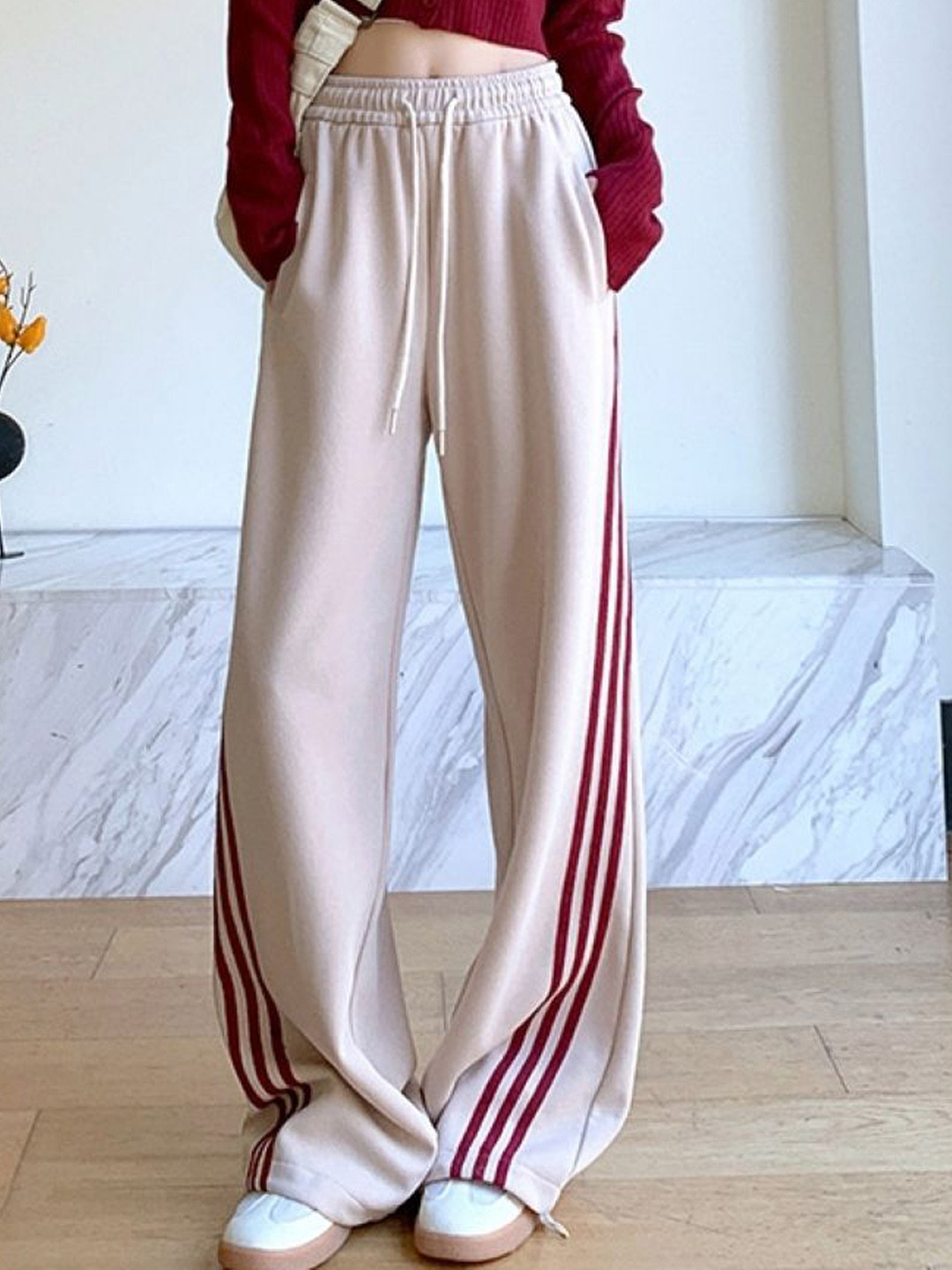 StyleCast Women Striped Mid-Rise Easy Wash Baggy Track Pant