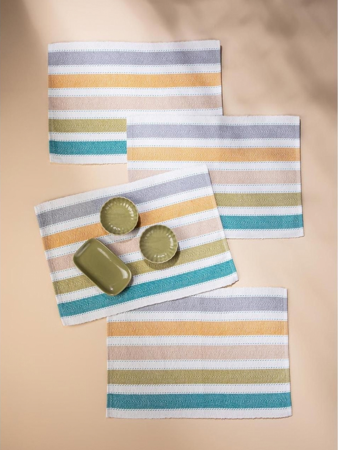 FREEDOM TREE Orange & White 4 Pieces Striped Cotton Table Placemats