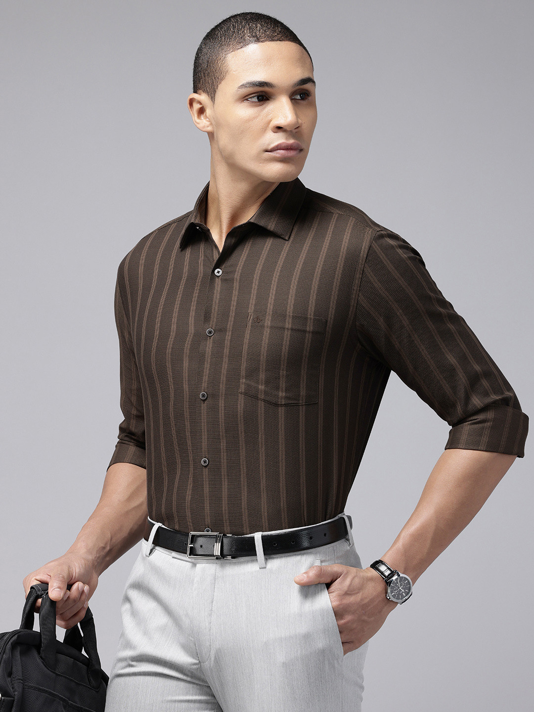 Arrow Manhattan Slim Fit Striped Pure Cotton Formal Shirt