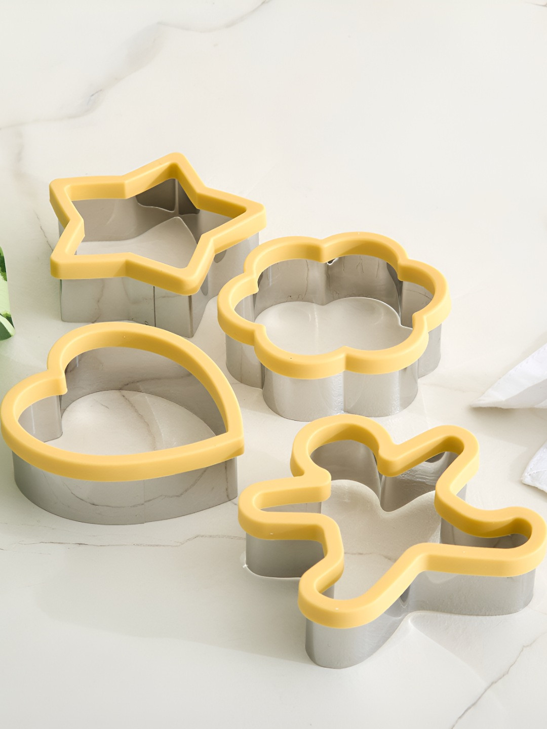 Home Centre Yellow 4 Pieces Stainless Steel Cookie Cutters