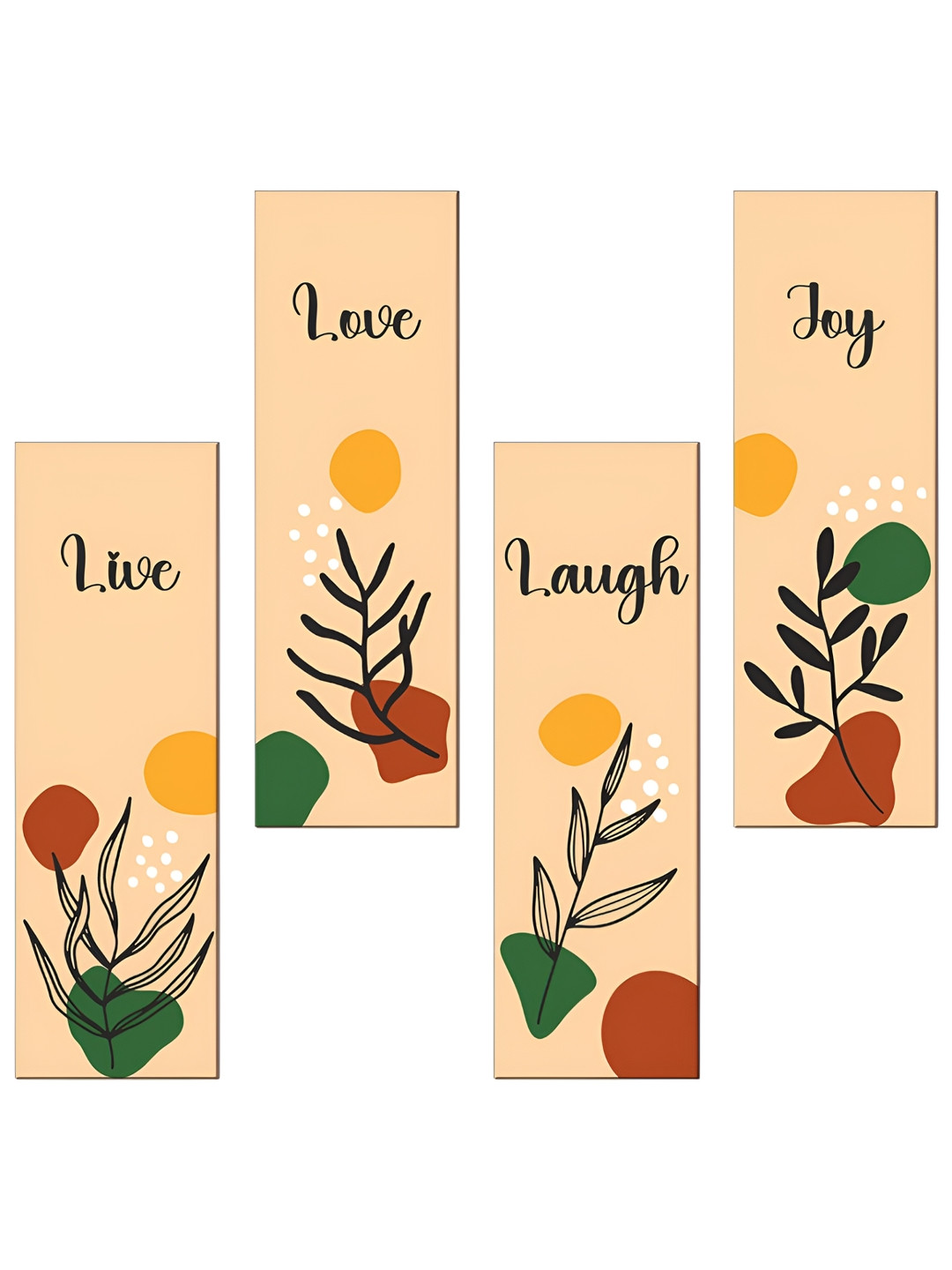 SEHAZ ARTWORKS Red & Green 4 Pieces Printed Wooden Wall Hangings