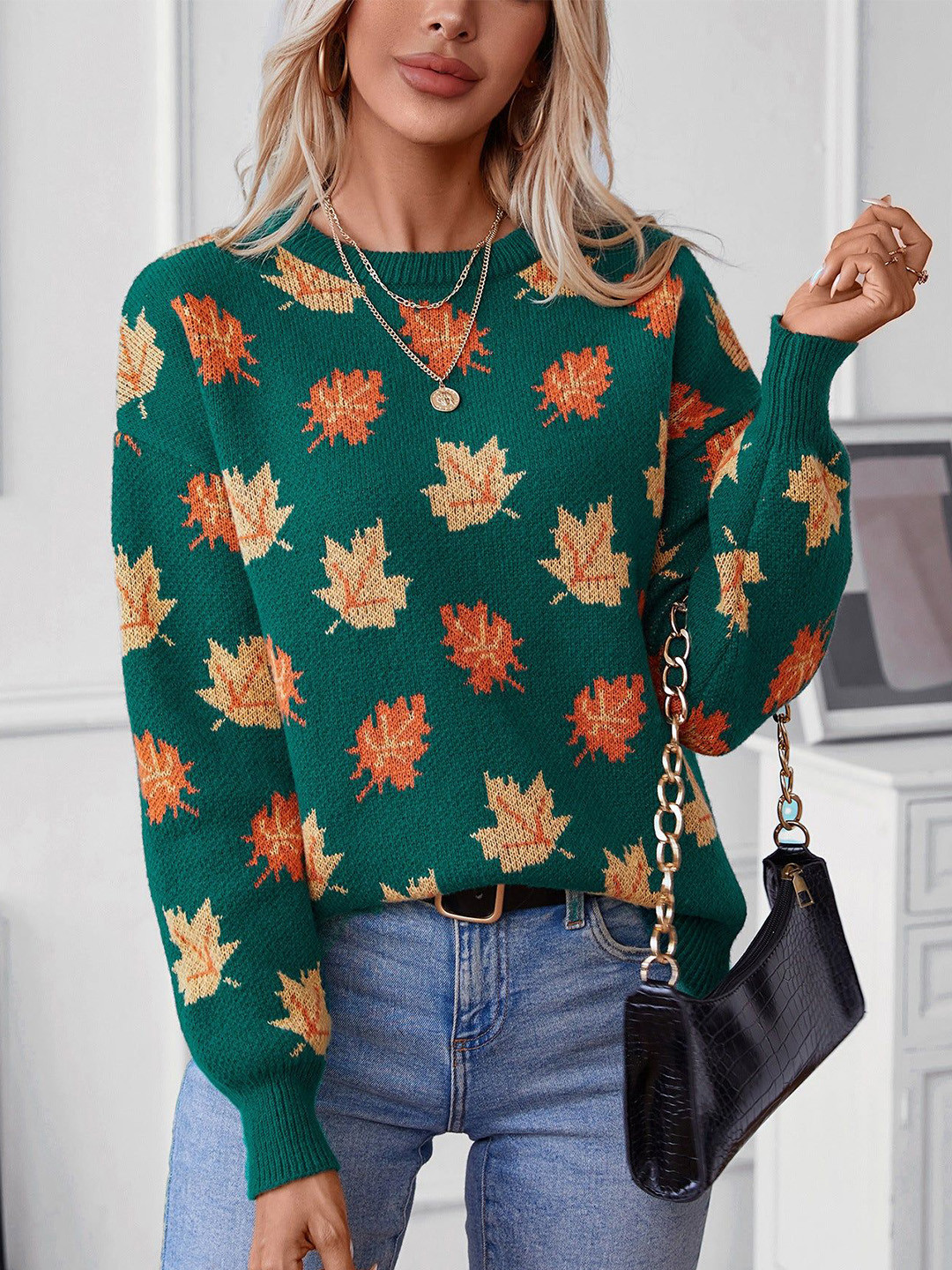 Outzidr Floral Printed Round Neck Full Sleeves Pullover