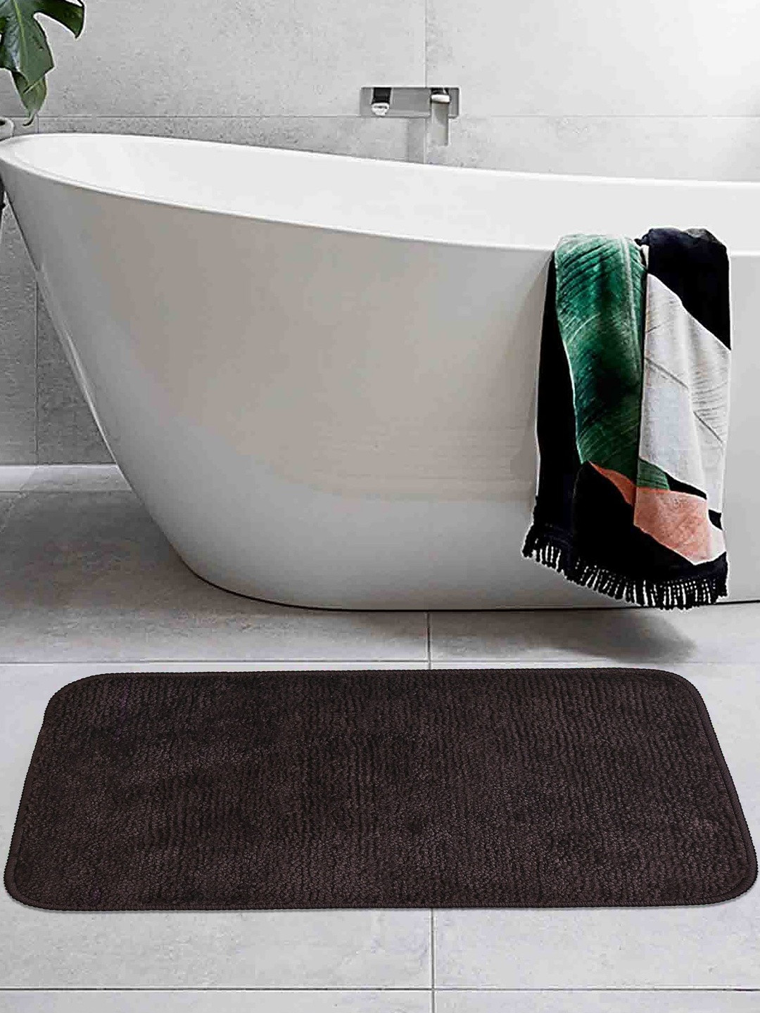 Homzz Brown Non-Slip TPR Backing Microfiber Bath Mat