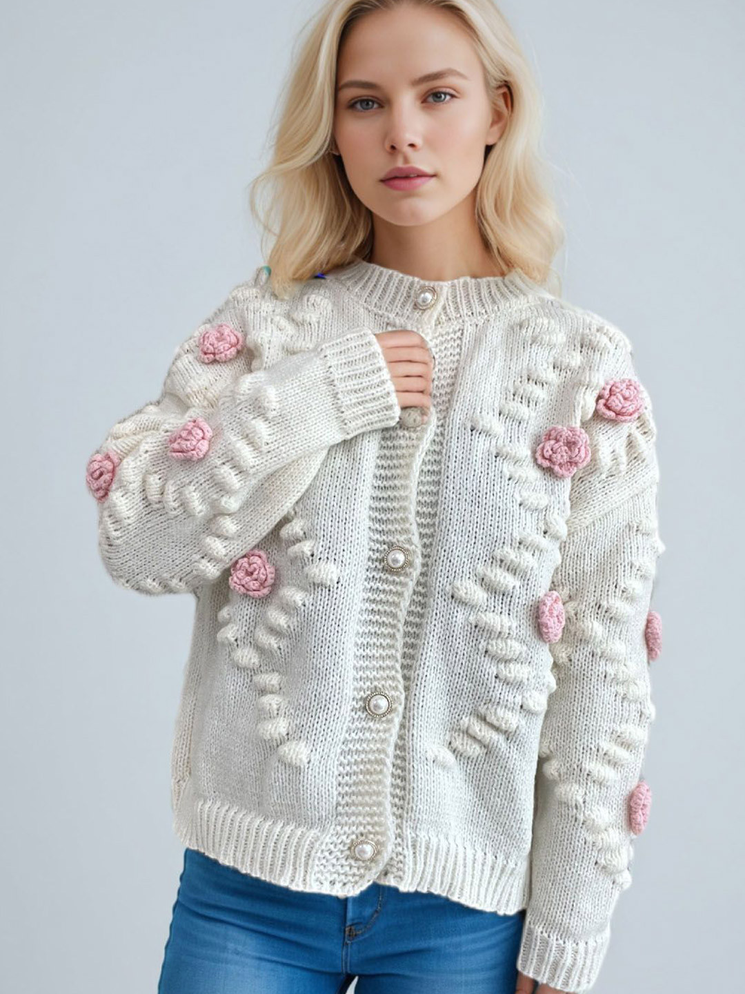 StyleCast Women Cable Knit Applique Cardigan