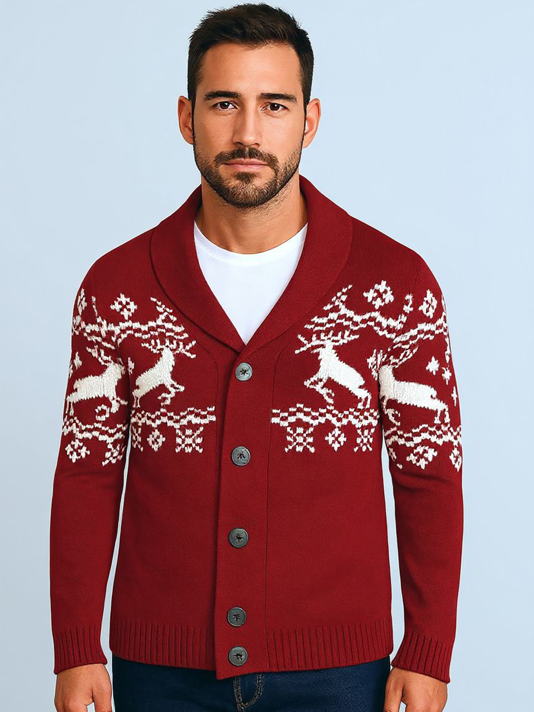 Mast & Harbour Men Self Design Christmas Cardigan