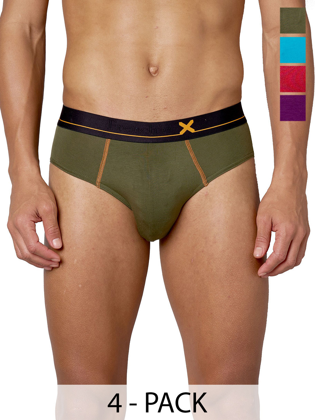 FRENCHIE Men Pack Of 4 Mid Rise Ultrasoft Briefs  FR-MI-BF-DRIP-1X5-PO6-PURHT-S