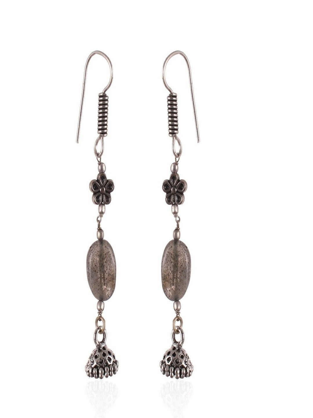 Shrim jewels Brass Plated Labradorite Stone Dome Shaped Drop Earrings