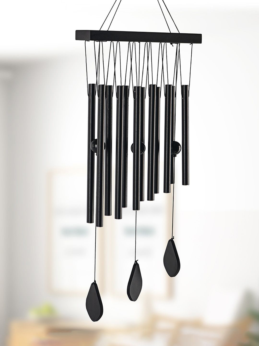 Kuber Industries Black Textured 12 Tubes Musical Windchimes