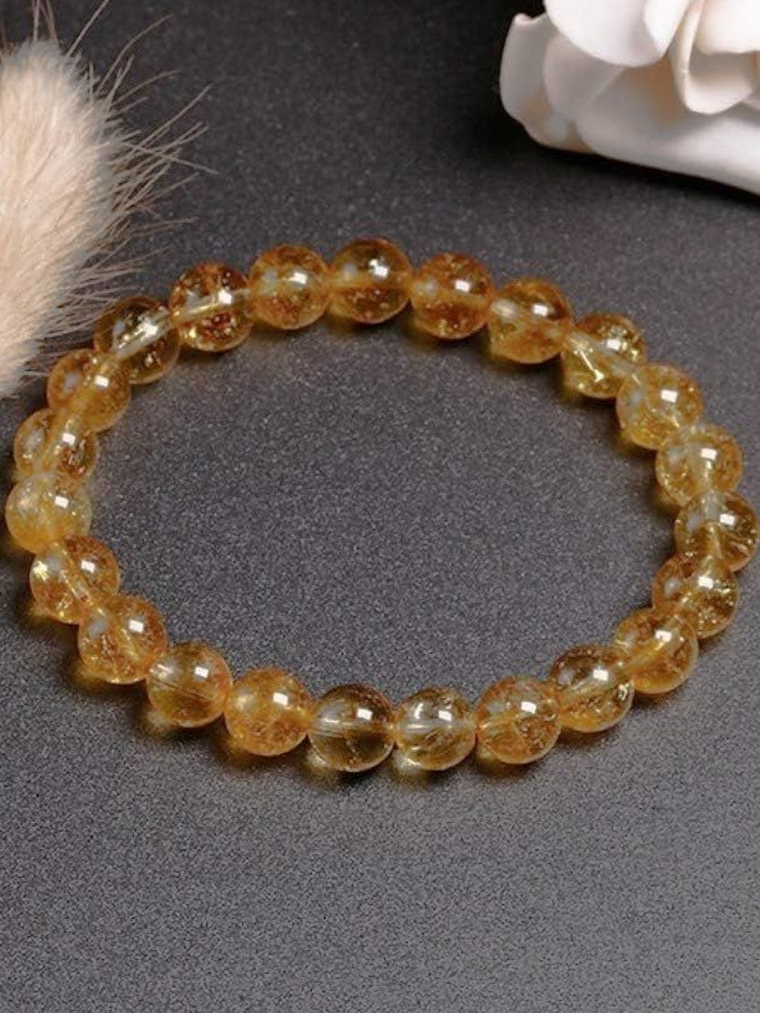 EDMIRIA Unisex Natural Citrine Stone Elasticated Slip on Bracelet