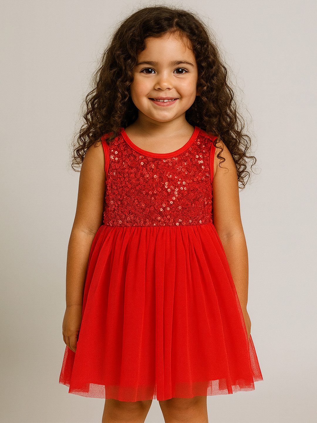 KidsDew Girls Red Sequin Embellished Fit & Flare Dress