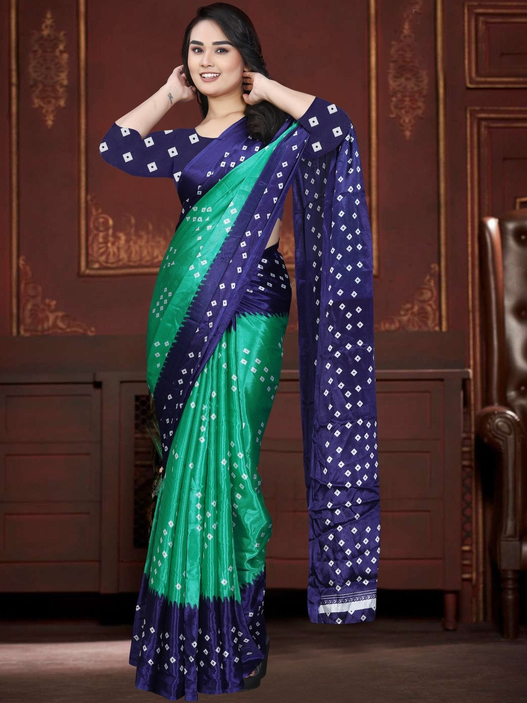 Jihana Fab Woven Design Printed Cotton Blend Saree