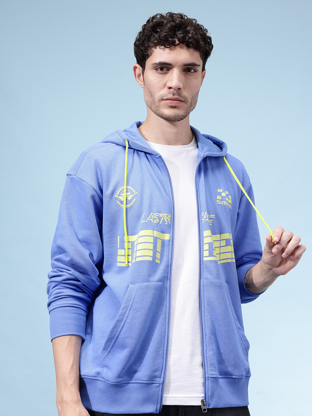 Typography Printed Hooded Zip Sweatshirt