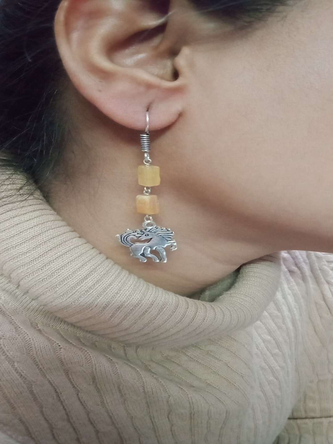 Shrim jewels Brass-Plated Oxidised Zasper Gems Studded Horse Design Shaped Drop Earrings