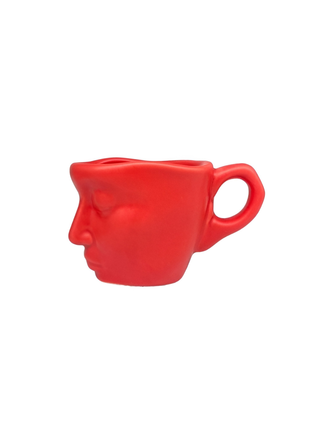 NOSCOMP Red 2 Pieces Face Textured Ceramic Cup 100ml and Saucer