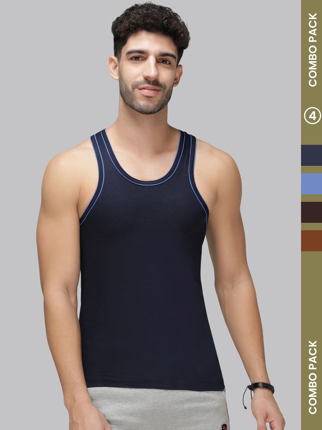 Amul Comfy Men Pack of 4 Plain Cotton Double Fold Vest