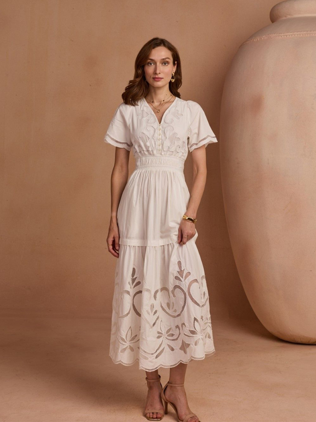 Style Island Ava Women Embroidered Fit & Flare Midi Dress