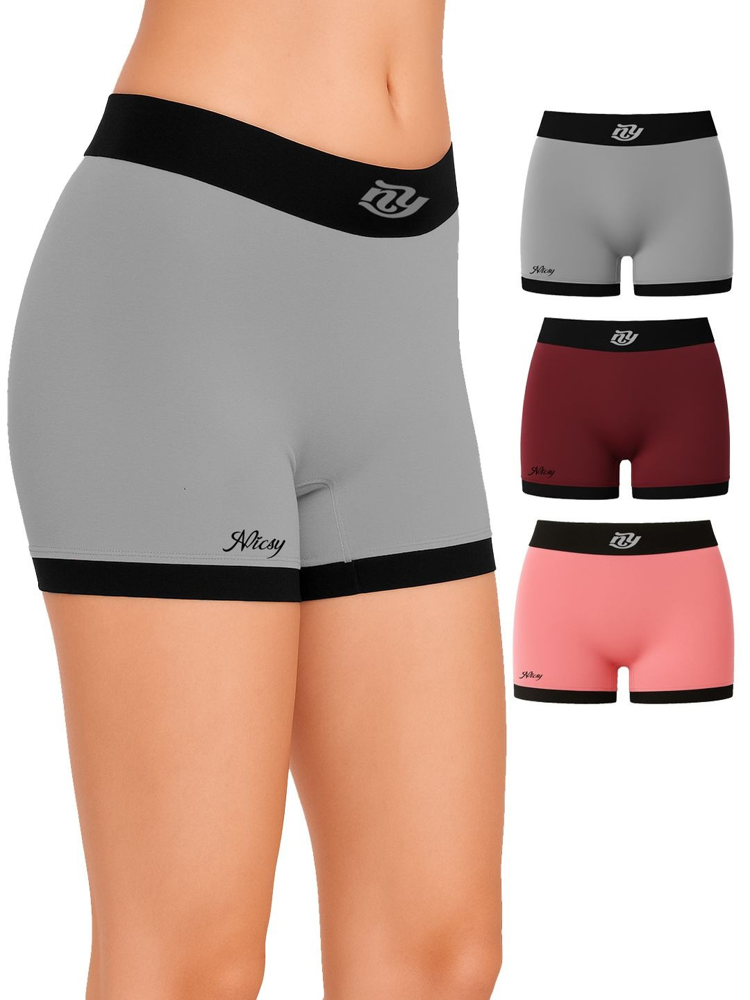 Nicsy Pack of 3 Cotton Blend Boy Shorts