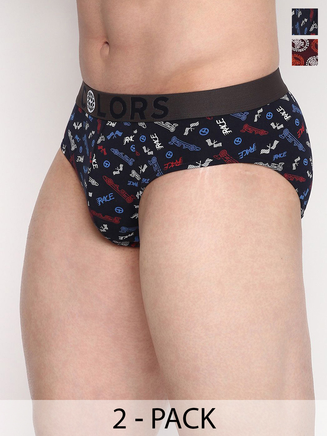 COLORS by Rupa Frontline Pack of 2 Printed Mid-Rise Basic Briefs Colors-106--Asst-2