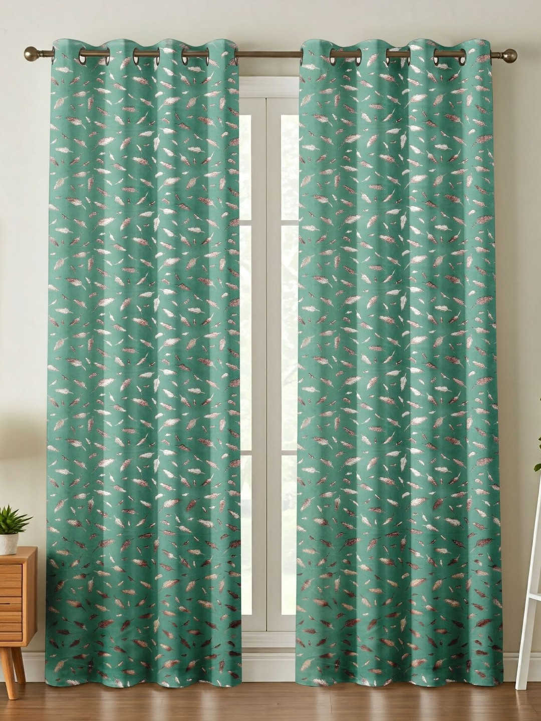 Kiara Creations Blue & Silver-Toned 2 Pieces Floral Velvet Room Darkening Door Curtains