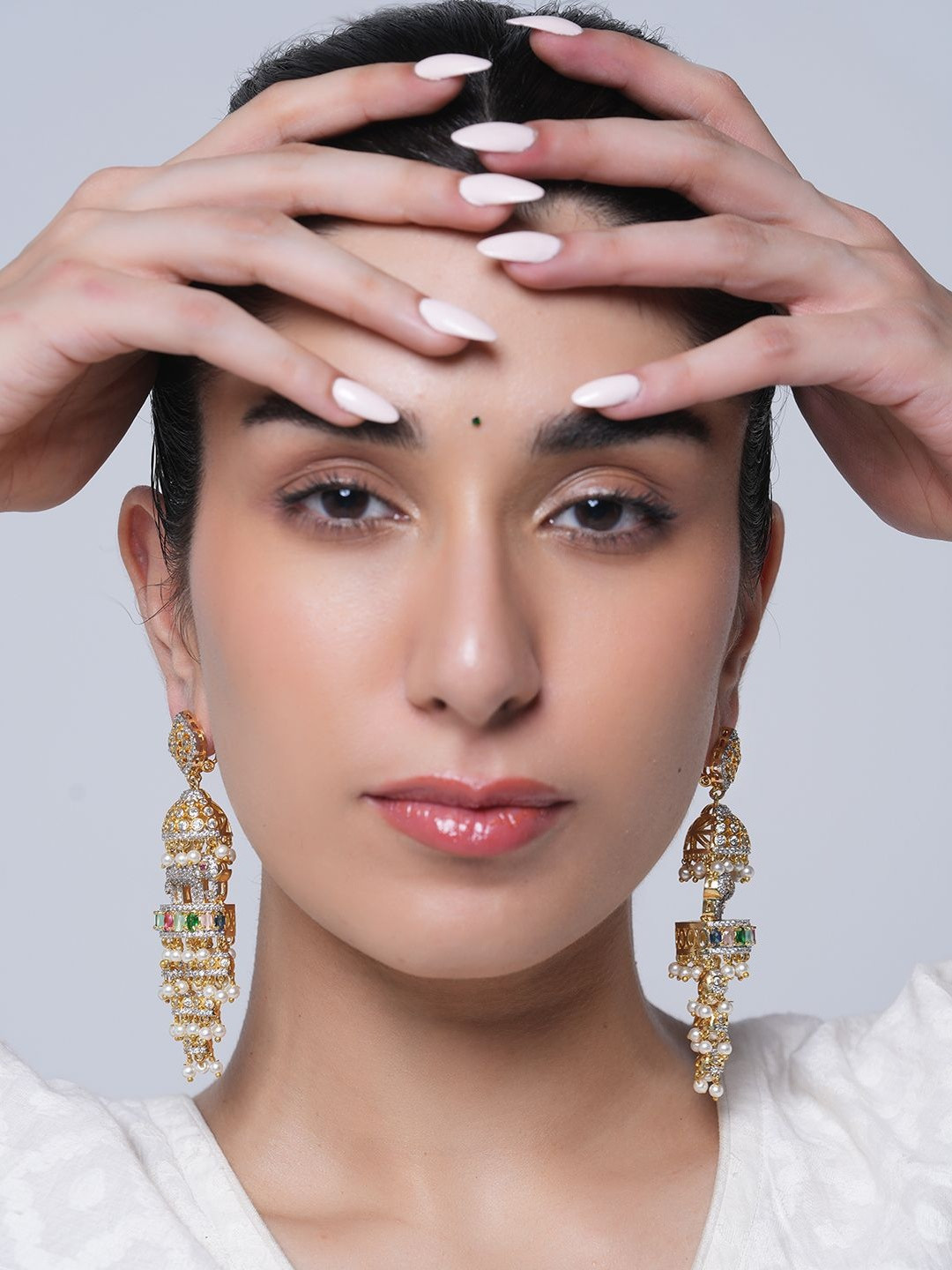 CAO Jewellery Cubic Zirconia Studded Dome Shaped Drop Earrings